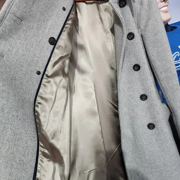 J.Crew Wool Blend Double-Breasted Coat Sz 2 – Gray Long Winter Jacket w/ Belt - Picture 6 of 11